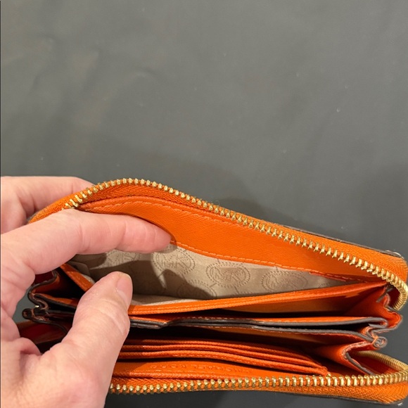 Michael Kors Orange Saffiano Zip Wallet with Gold Plaque - Picture 6 of 12
